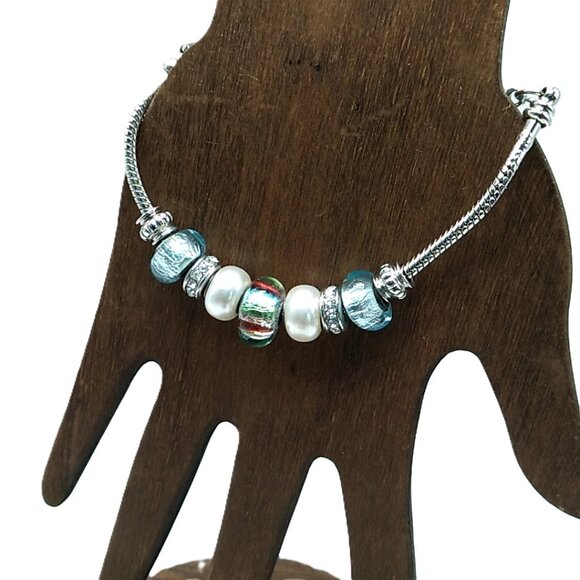 Beaded Charm Bracelet on Silver-tone Snake Chain - Picture 2 of 14